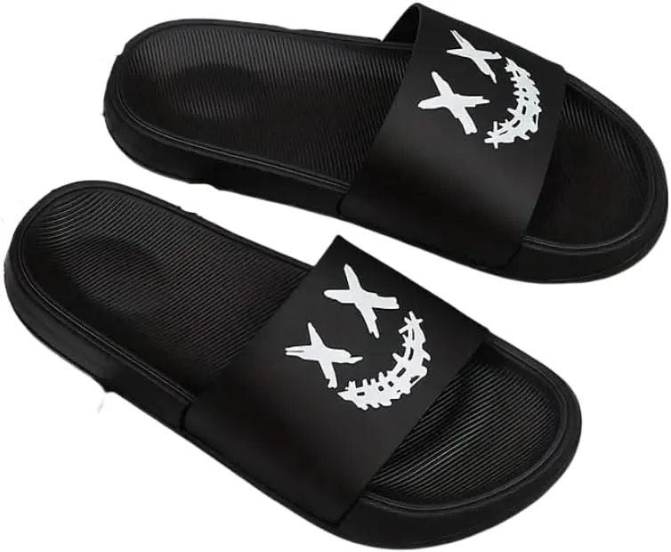 Men's Cartoon Smile Print Slip-On Slides - Soft, Non-Slip Indoor/Outdoor Slippers