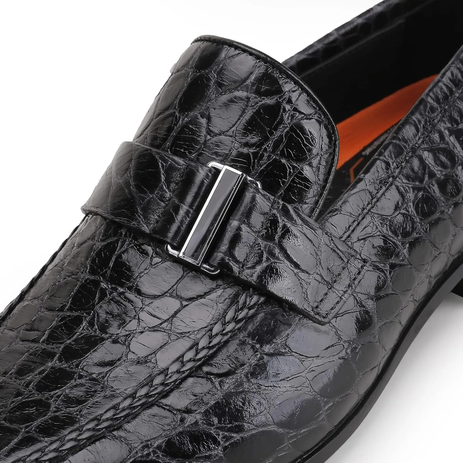 Men's Classic Leather Penny Loafers, Crocodile Printed Business Dress Slip on Loafer Shoes for Mens
