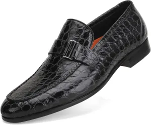 Men's Classic Leather Penny Loafers, Crocodile Printed Business Dress Slip on Loafer Shoes for Mens