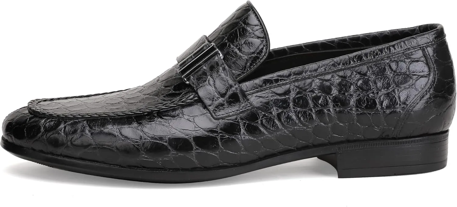 Men's Classic Leather Penny Loafers, Crocodile Printed Business Dress Slip on Loafer Shoes for Mens