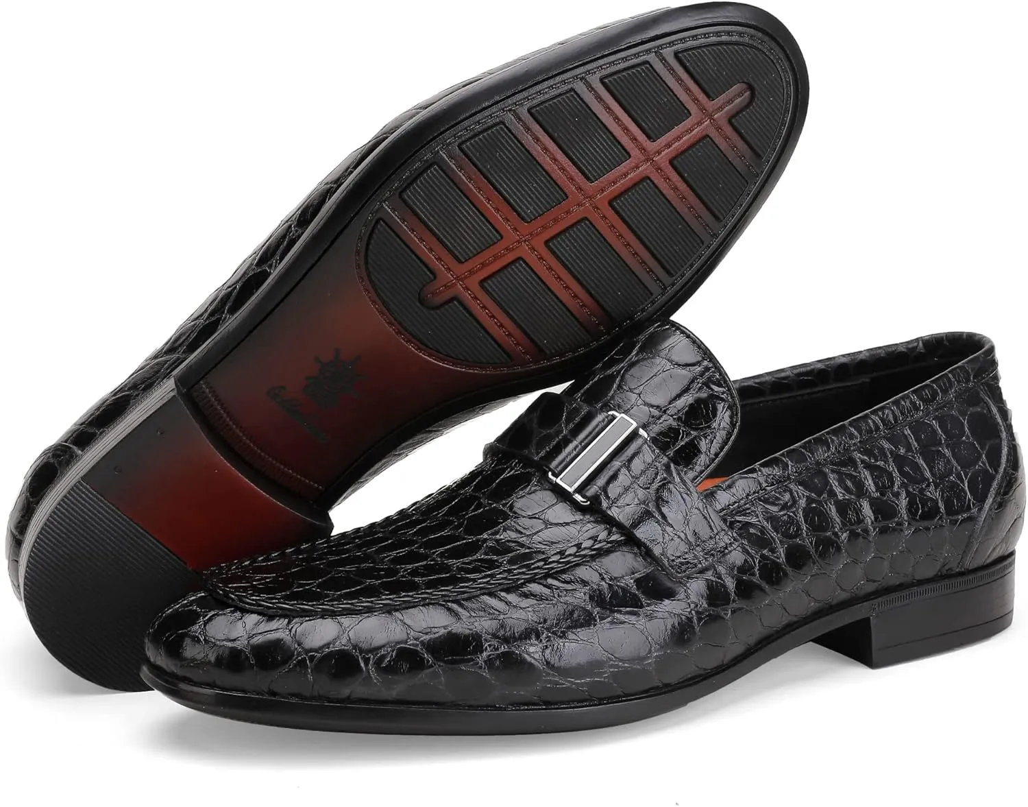 Men's Classic Leather Penny Loafers, Crocodile Printed Business Dress Slip on Loafer Shoes for Mens
