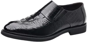 Men's Classic Oxford Vegan Leather Uniform Slip On Working Shoes Block Heel Anti-Slip Rubber Sole Shoe