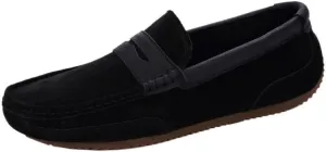 Men's Loafers Shoes Round Toe Faux Leather Patchwork Suede Vamp Lightweight Flat Heel Anti-Slip Fashion Slip-ons