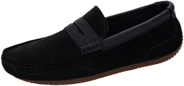 Men's Loafers Shoes Round Toe Faux Leather Patchwork Suede Vamp Lightweight Flat Heel Anti-Slip Fashion Slip-ons