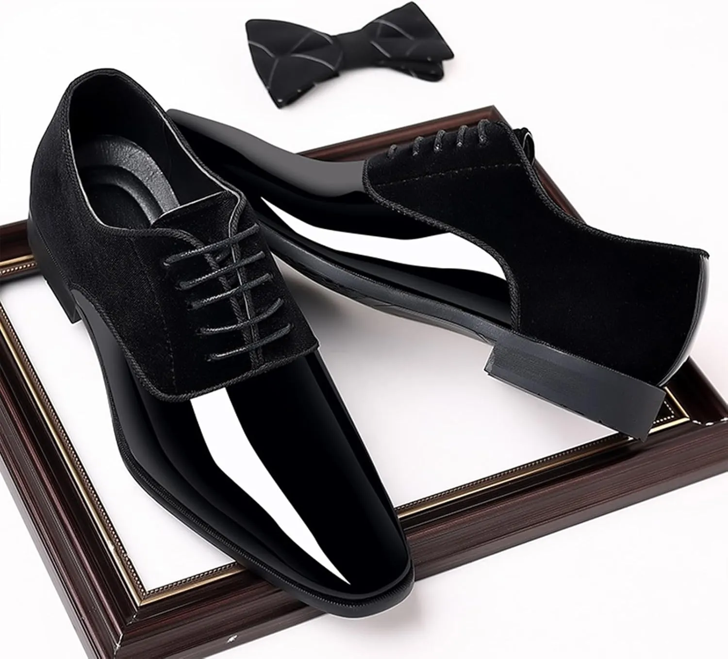 Men's Patent Leather Suede Dress Oxfords Casual Non-Slip Hi-Gloss Style Oxford Shoes Classic Lace-Up Business Wedding Tuxedo Shoes