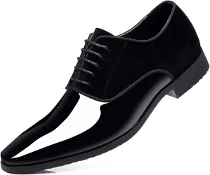 Men's Patent Leather Suede Dress Oxfords Casual Non-Slip Hi-Gloss Style Oxford Shoes Classic Lace-Up Business Wedding Tuxedo Shoes