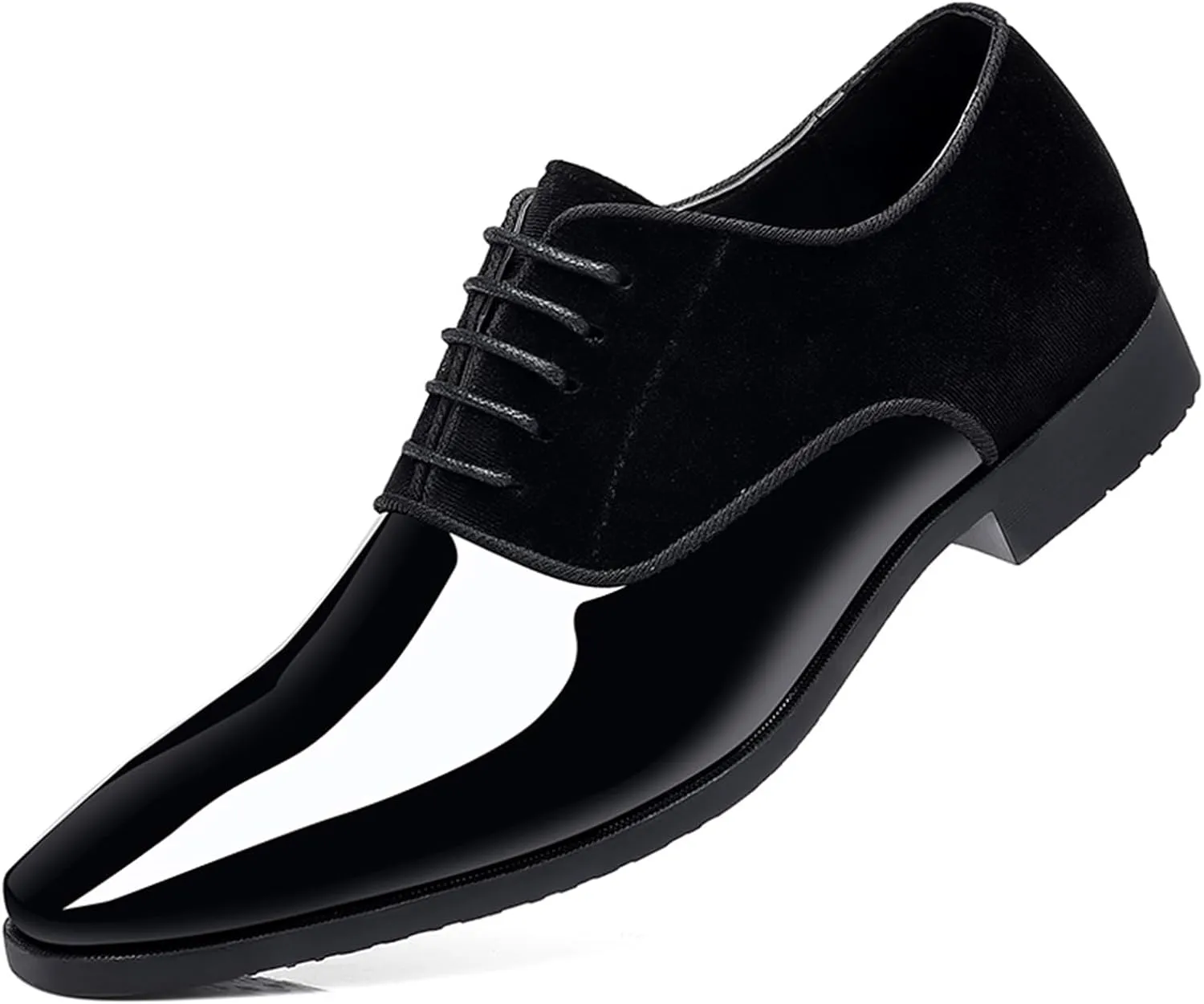 Men's Patent Leather Suede Dress Oxfords Casual Non-Slip Hi-Gloss Style Oxford Shoes Classic Lace-Up Business Wedding Tuxedo Shoes