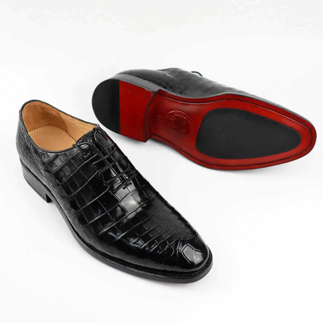 Men's Shoes Genuine Crocodile Alligator Skin Leather Handmade Black