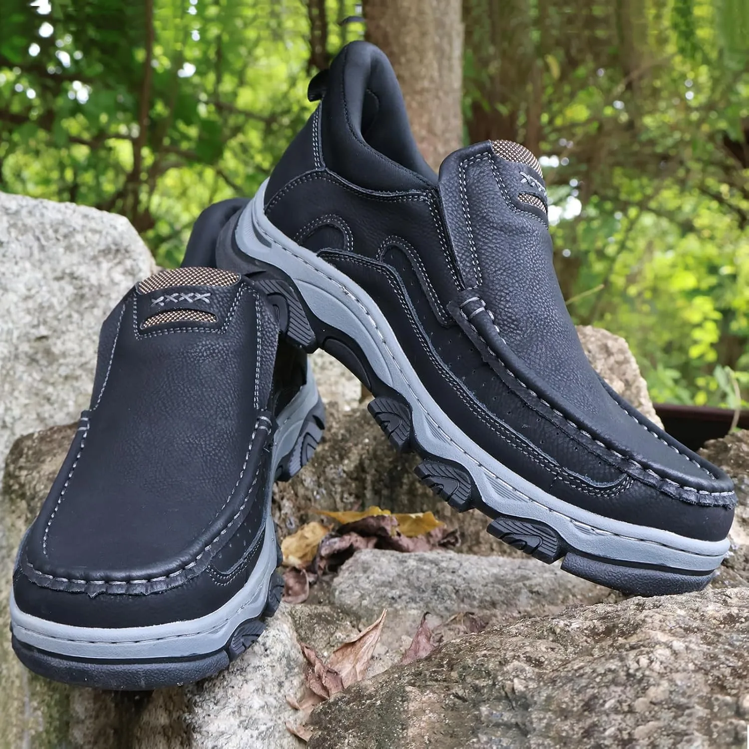 Mens Slip On Hands Free Leather Walking Outdoor Slip-Ins Loafers Work Hiking Causal Shoes
