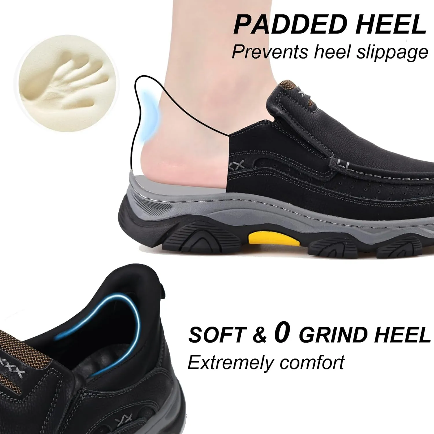 Mens Slip On Hands Free Leather Walking Outdoor Slip-Ins Loafers Work Hiking Causal Shoes