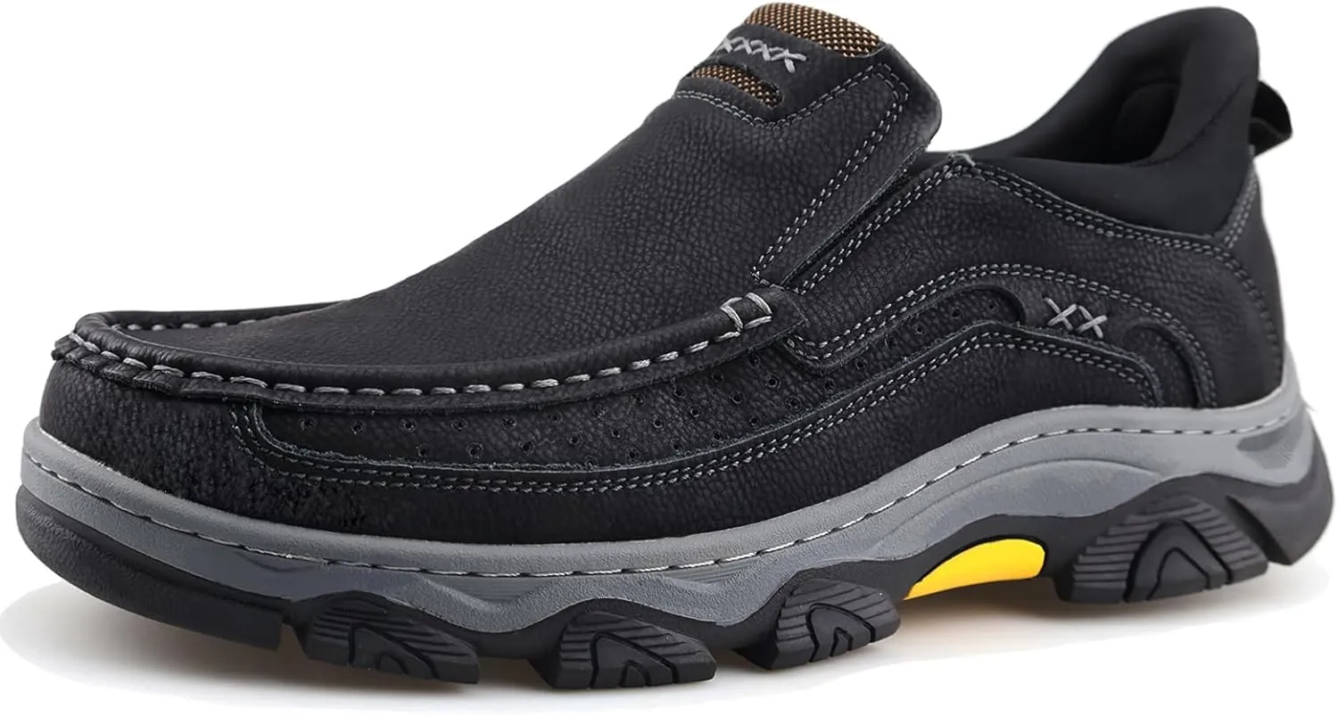Mens Slip On Hands Free Leather Walking Outdoor Slip-Ins Loafers Work Hiking Causal Shoes