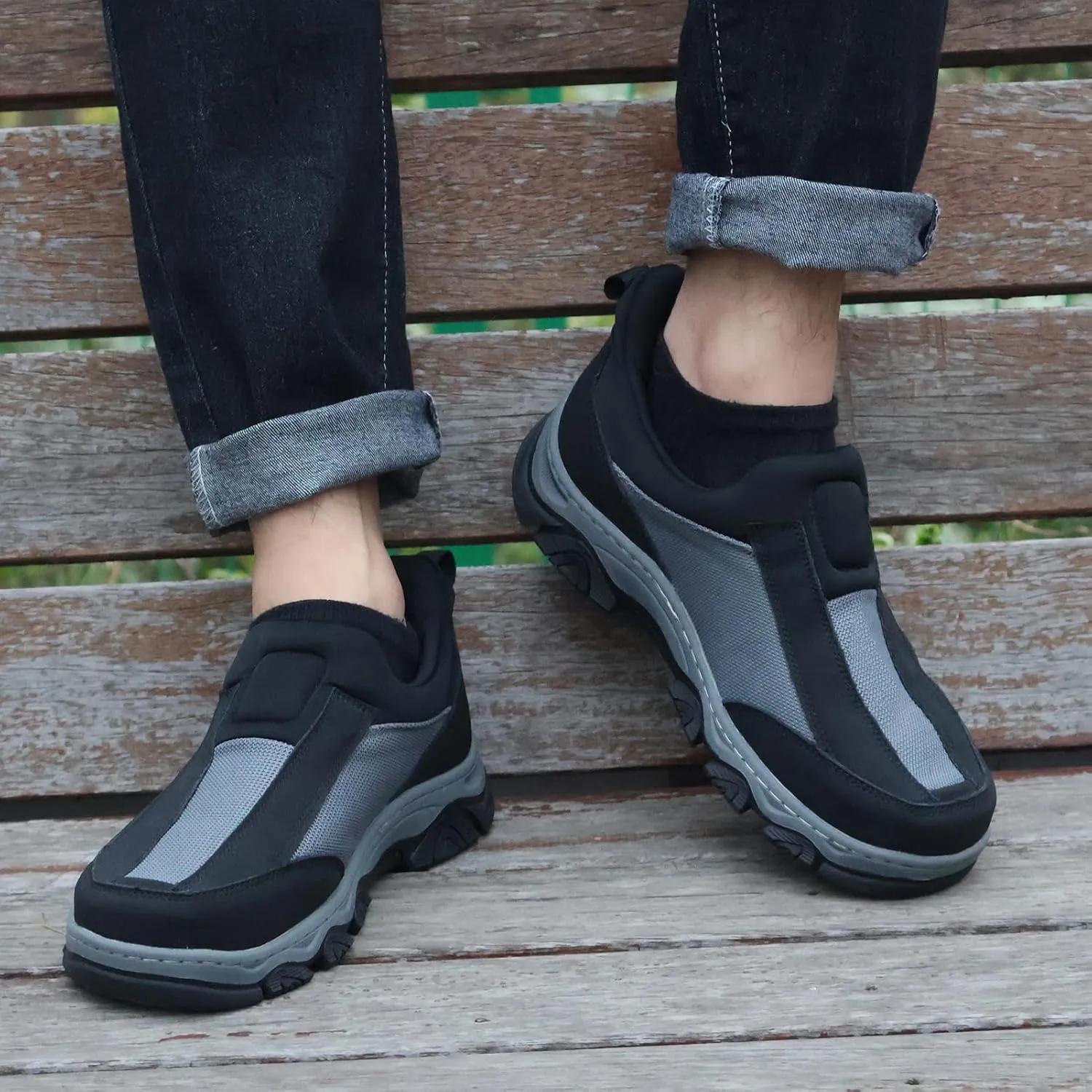 Mens Slip On Hands Free Loafers Causal Outdoor Walking Slip-Ins Breathable Step in Work Shoes