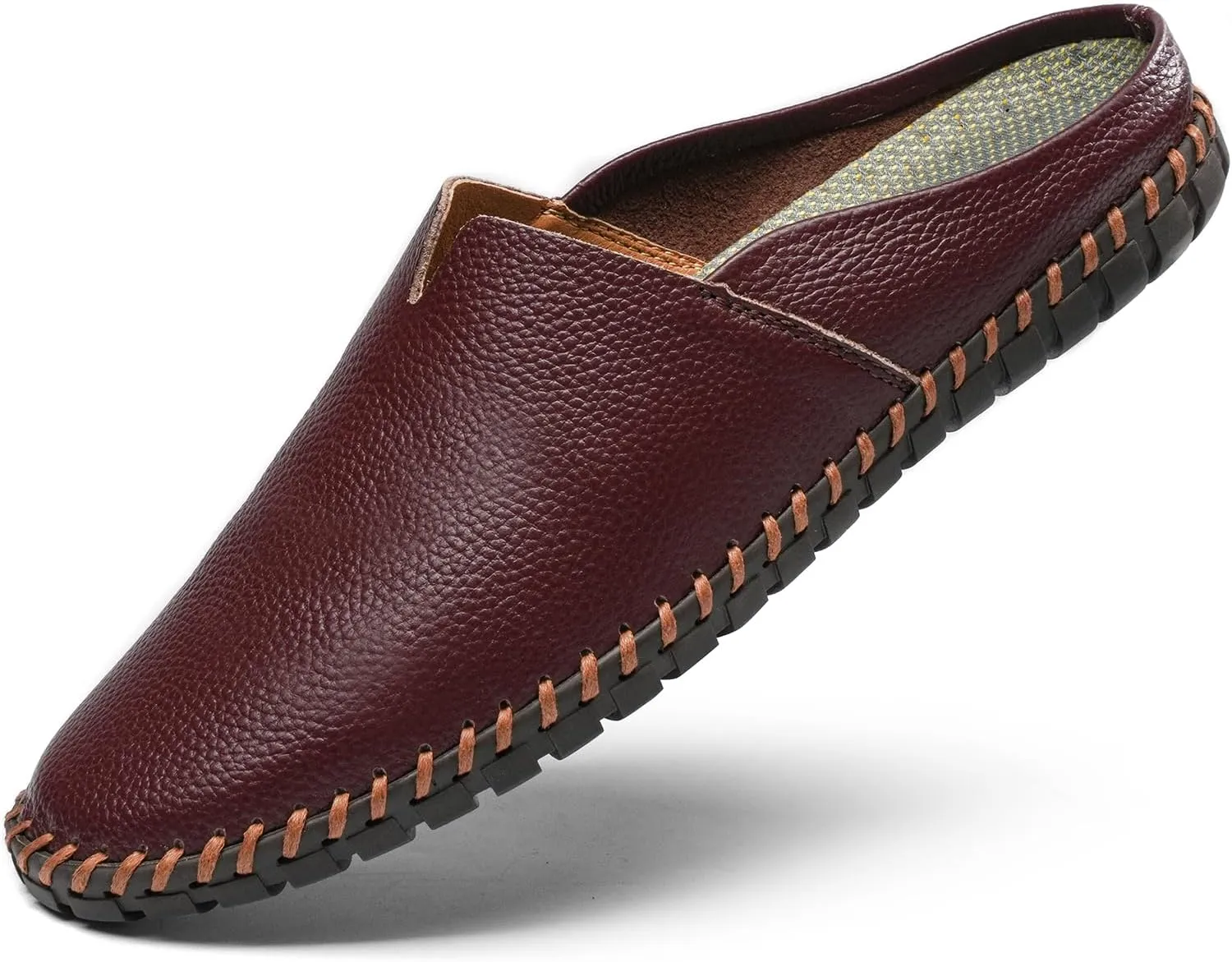 Men’s Slip-On Loafers Mules Clog Handmade Leather Slippers Hand Stitched no-Heel Casual Shoes for Men Breathable Comfortable Soft