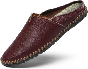 Men’s Slip-On Loafers Mules Clog Handmade Leather Slippers Hand Stitched no-Heel Casual Shoes for Men Breathable Comfortable Soft
