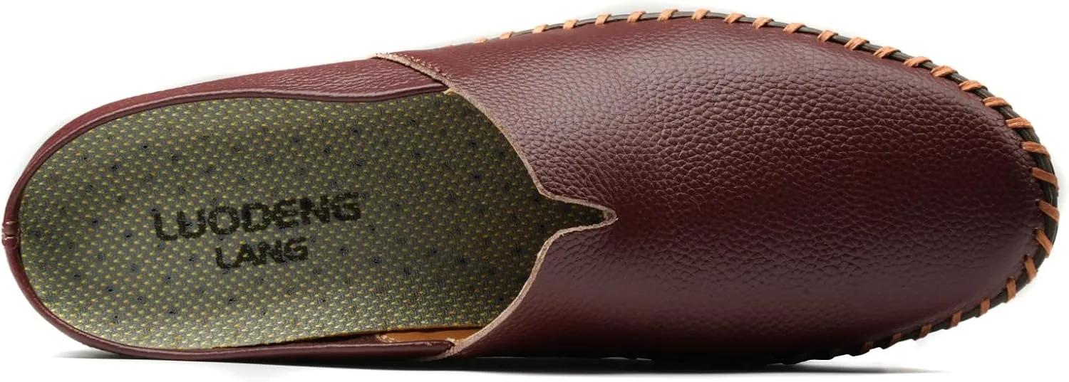 Men’s Slip-On Loafers Mules Clog Handmade Leather Slippers Hand Stitched no-Heel Casual Shoes for Men Breathable Comfortable Soft