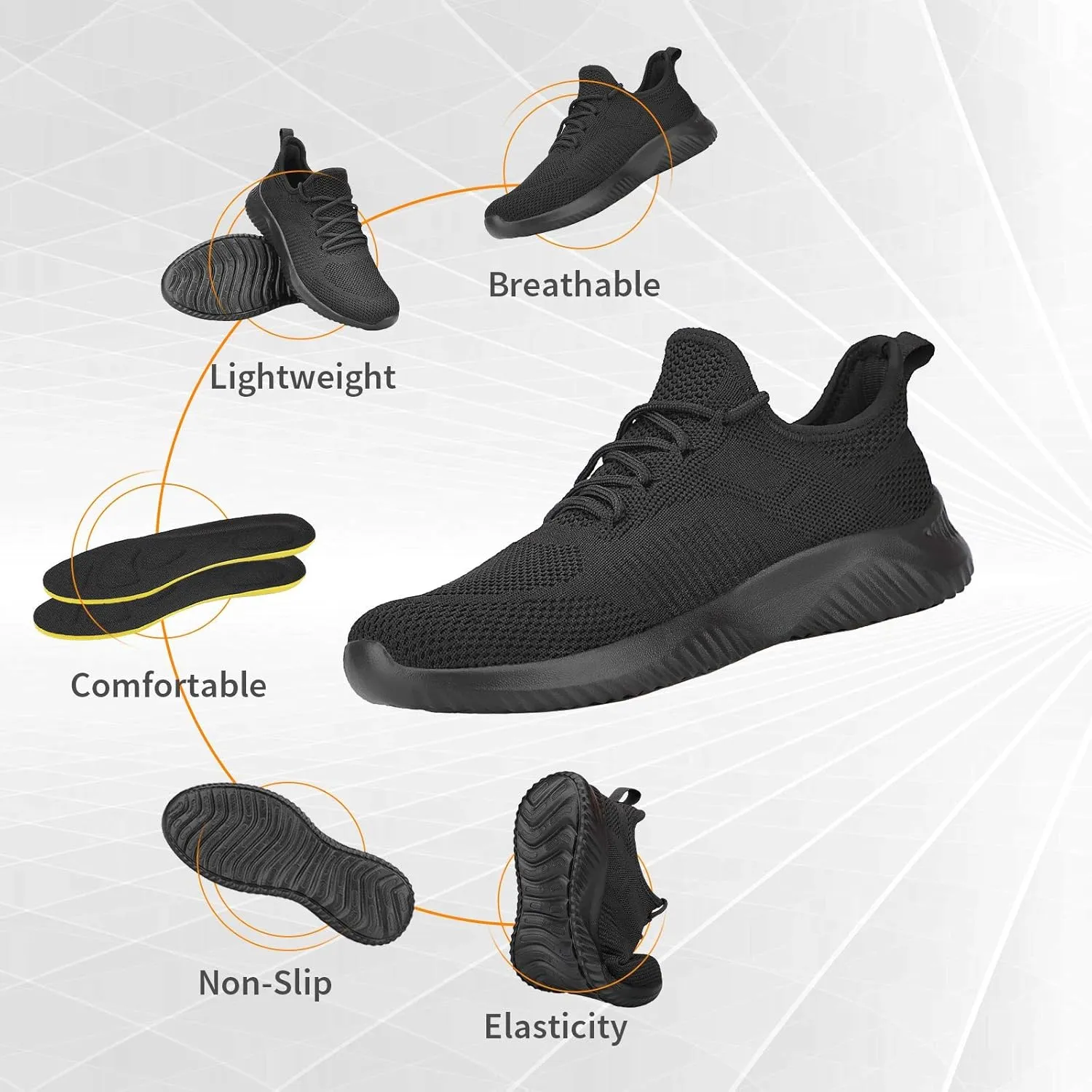 Mens Slip On Sneakers Non Slip Work Shoes Lightweight Mesh for Casual Tennis Running Walking Shoes