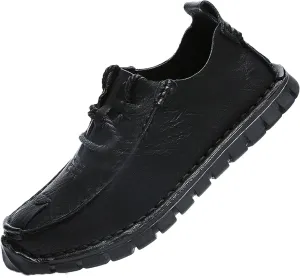 Men's Stylish Hand Stitched Leather Loafers Slip On Comfortable Soft Sole Moccasin Boat Shoes Stylish Casual Driving Dress Flats for Business