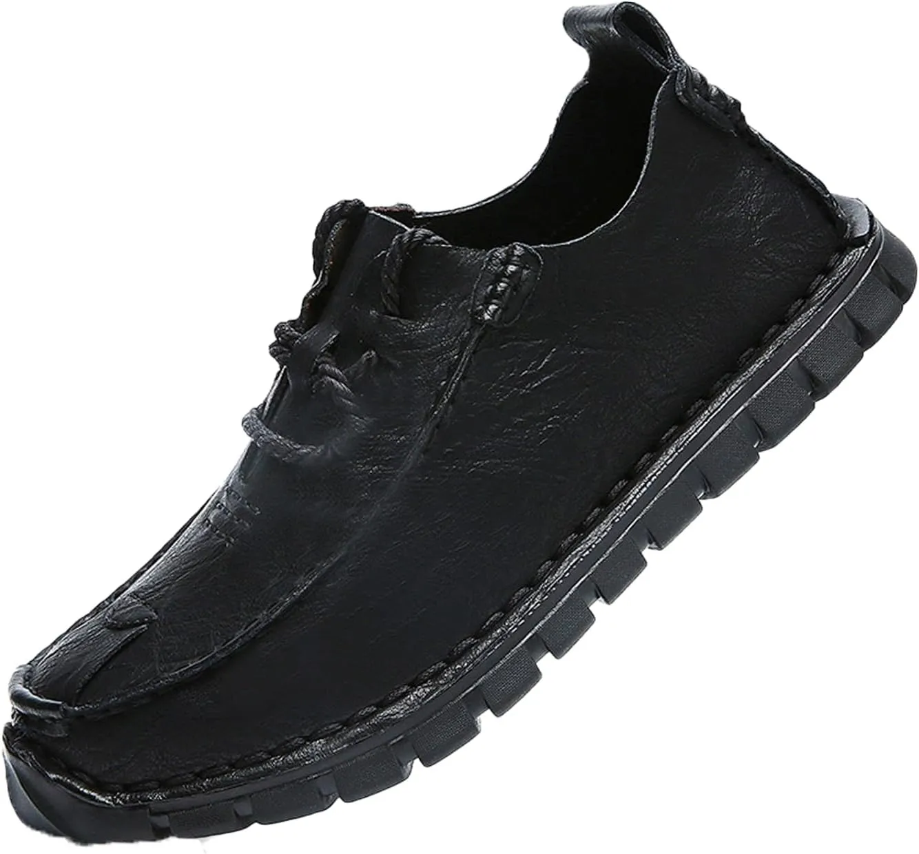 Men's Stylish Hand Stitched Leather Loafers Slip On Comfortable Soft Sole Moccasin Boat Shoes Stylish Casual Driving Dress Flats for Business