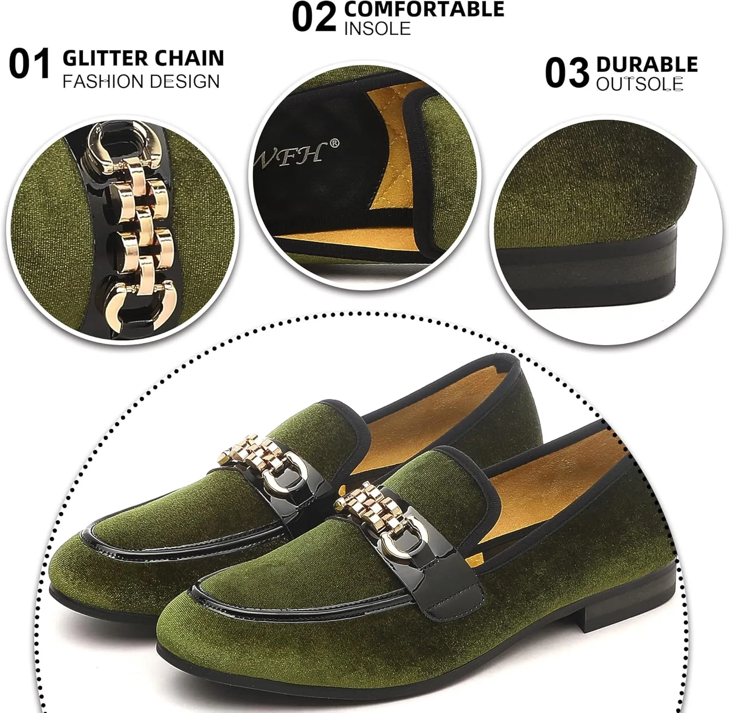 Men's Velvet Loafers,Mens Dress Shoes with Gold Chain, Slip On Flats Smoking Slippers Penny Shoes for Men