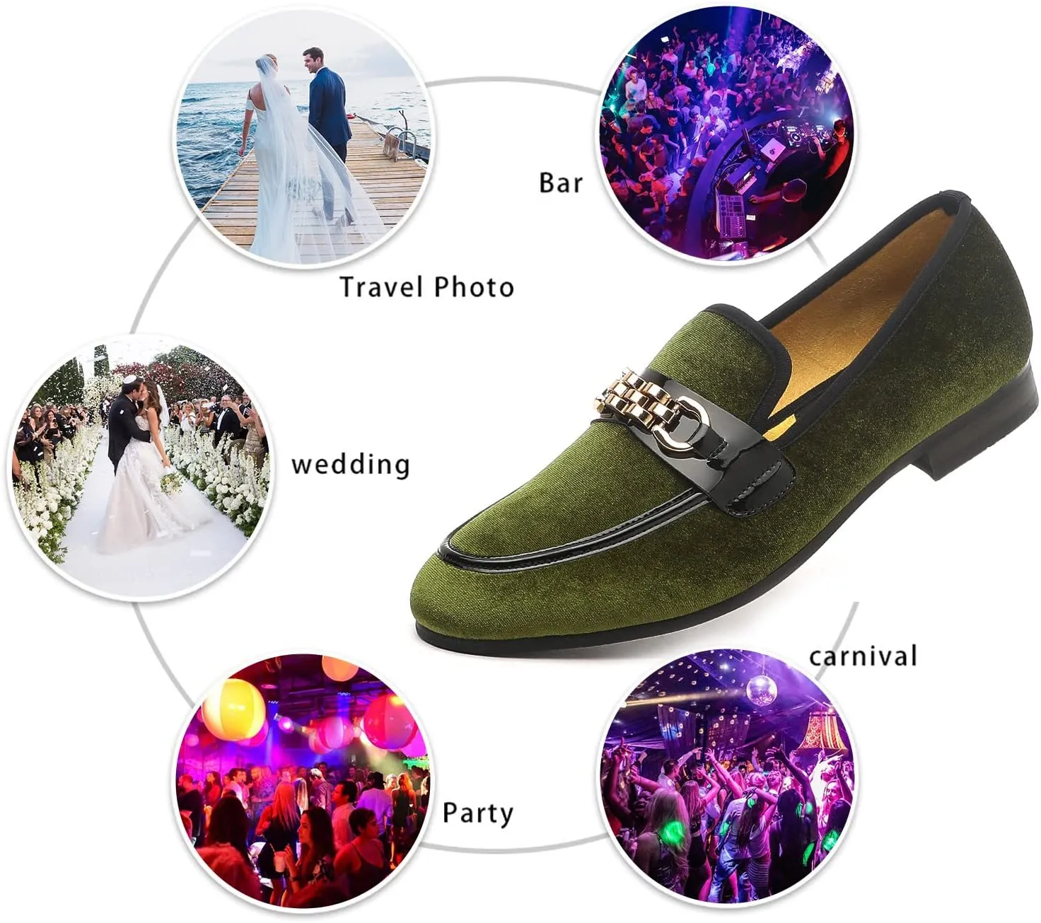 Men's Velvet Loafers,Mens Dress Shoes with Gold Chain, Slip On Flats Smoking Slippers Penny Shoes for Men