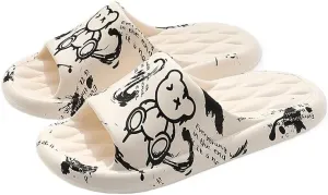 Men's Women Kids Trendy Flower Print Slip On Platform Slides, Unisex Casual Open Toe Anti-Skid Slippers for Indoor Outdoor Bathroom