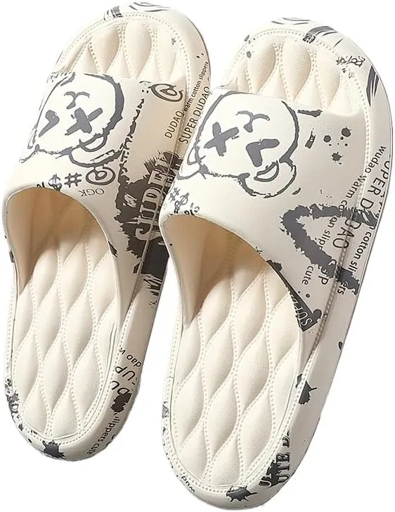 Men's Women Kids Trendy Flower Print Slip On Platform Slides, Unisex Casual Open Toe Anti-Skid Slippers for Indoor Outdoor Bathroom
