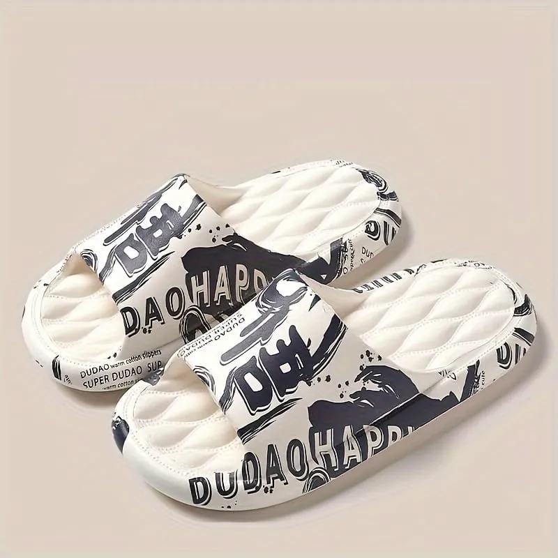 Men's Women Kids Trendy Flower Print Slip On Platform Slides, Unisex Casual Open Toe Anti-Skid Slippers for Indoor Outdoor Bathroom