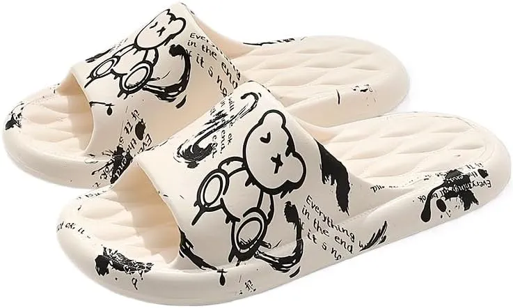 Men's Women Kids Trendy Flower Print Slip On Platform Slides, Unisex Casual Open Toe Anti-Skid Slippers for Indoor Outdoor Bathroom