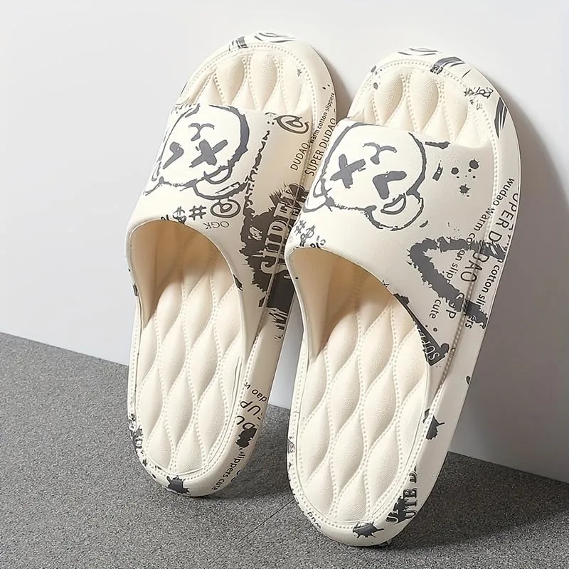 Men's Women Kids Trendy Flower Print Slip On Platform Slides, Unisex Casual Open Toe Anti-Skid Slippers for Indoor Outdoor Bathroom