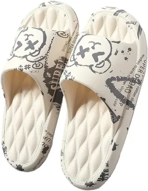 Men's Women Kids Trendy Flower Print Slip On Platform Slides, Unisex Casual Open Toe Anti-Skid Slippers for Indoor Outdoor Bathroom