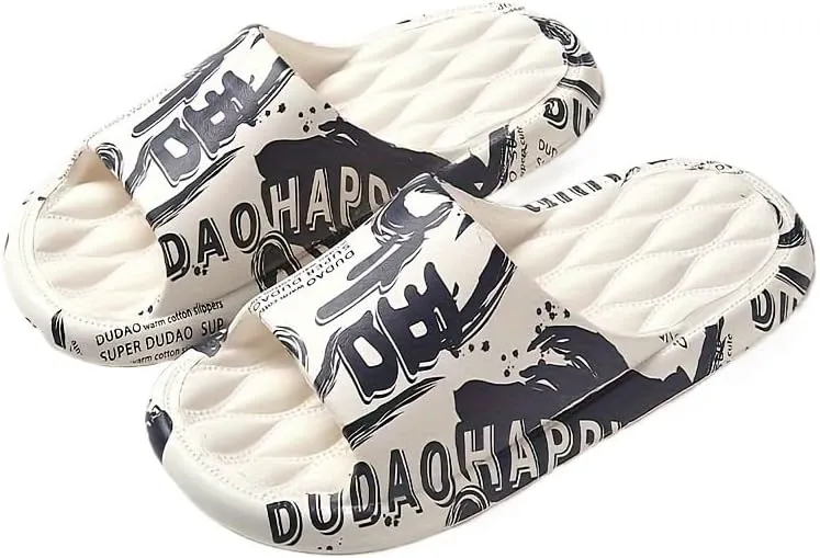 Men's Women Kids Trendy Flower Print Slip On Platform Slides, Unisex Casual Open Toe Anti-Skid Slippers for Indoor Outdoor Bathroom