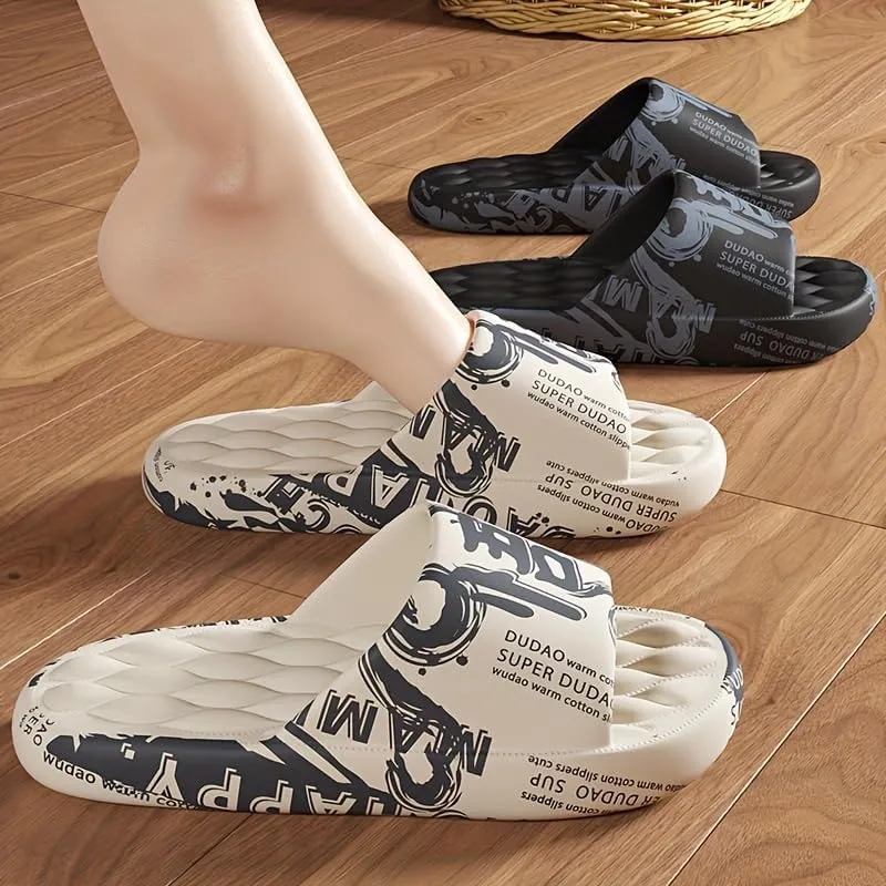 Men's Women Kids Trendy Flower Print Slip On Platform Slides, Unisex Casual Open Toe Anti-Skid Slippers for Indoor Outdoor Bathroom