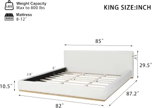 Merax King Size Upholstered Platform Bed with Tall Headboard, Elegant White Bed Frame for Bedroom, Solid Wooden Slats Support, No Box Spring Needed, Easy Assembly