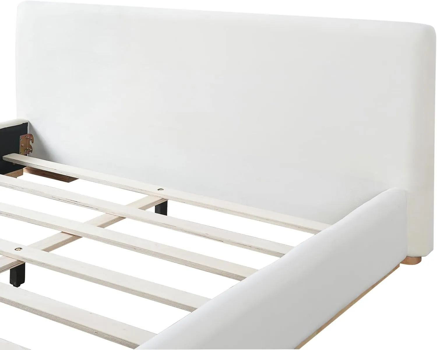 Merax King Size Upholstered Platform Bed with Tall Headboard, Elegant White Bed Frame for Bedroom, Solid Wooden Slats Support, No Box Spring Needed, Easy Assembly