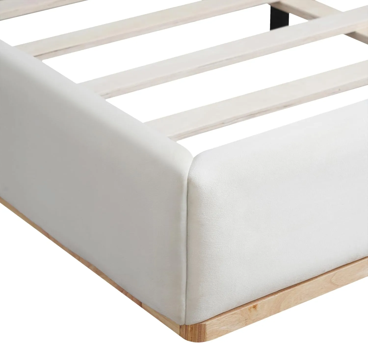 Merax King Size Upholstered Platform Bed with Tall Headboard, Elegant White Bed Frame for Bedroom, Solid Wooden Slats Support, No Box Spring Needed, Easy Assembly
