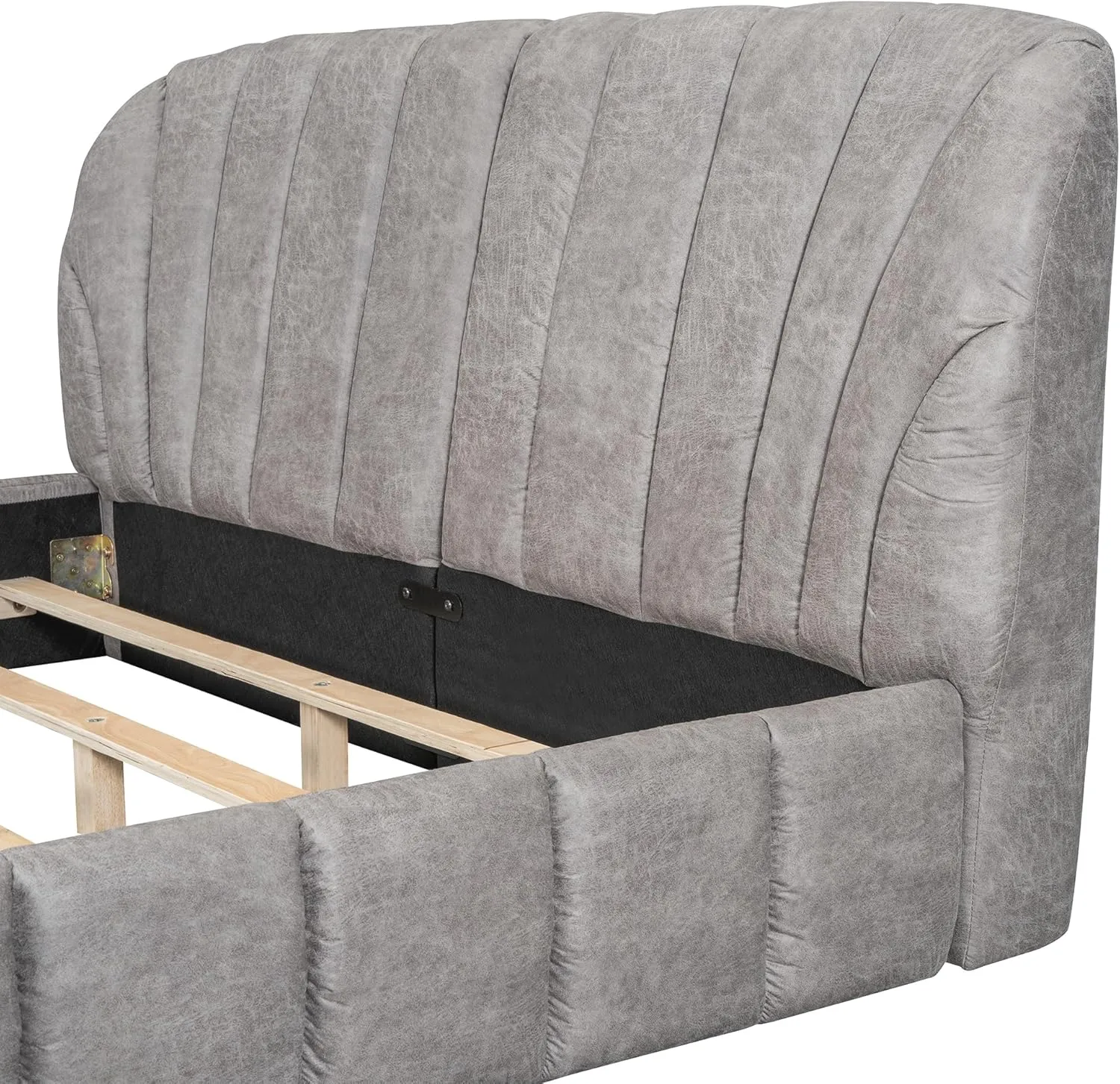 Merax Queen Size Upholstered Platform Bed with Headboard, Wooden Slats and Stylish Curve-Shaped Design