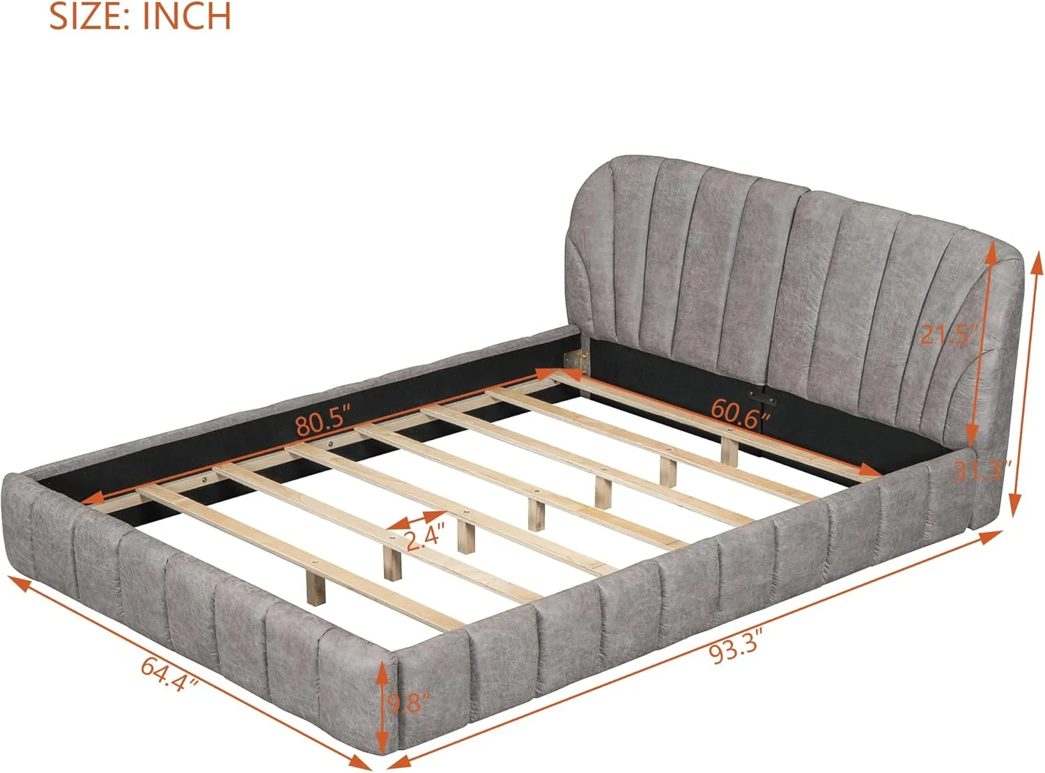 Merax Queen Size Upholstered Platform Bed with Headboard, Wooden Slats and Stylish Curve-Shaped Design