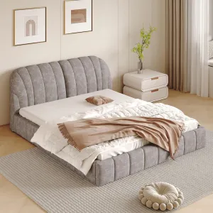 Merax Queen Size Upholstered Platform Bed with Headboard, Wooden Slats and Stylish Curve-Shaped Design