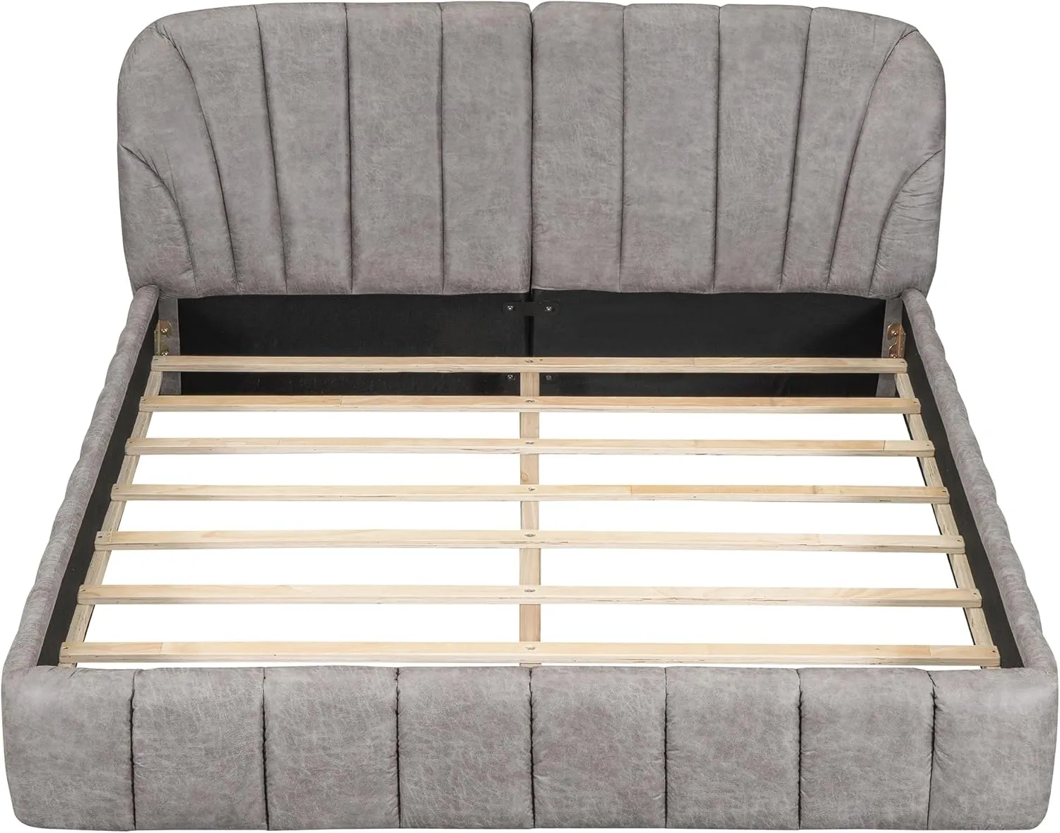Merax Queen Size Upholstered Platform Bed with Headboard, Wooden Slats and Stylish Curve-Shaped Design