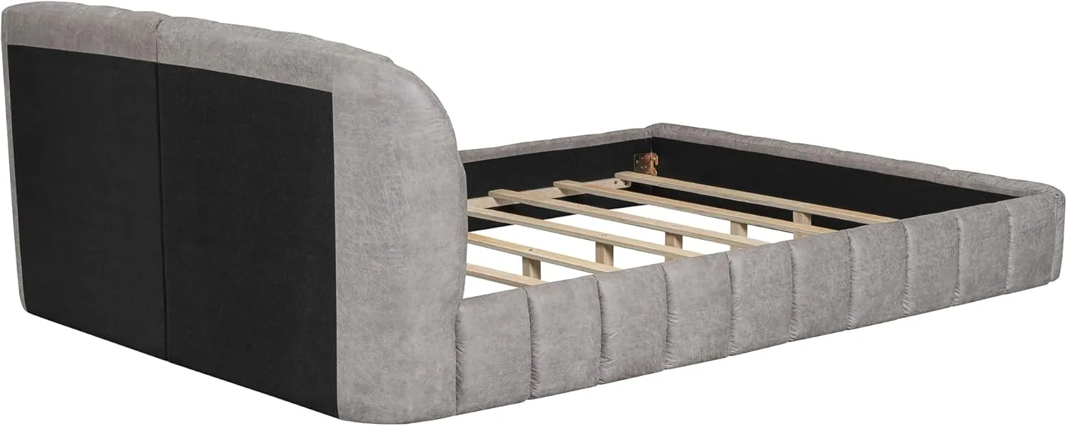 Merax Queen Size Upholstered Platform Bed with Headboard, Wooden Slats and Stylish Curve-Shaped Design