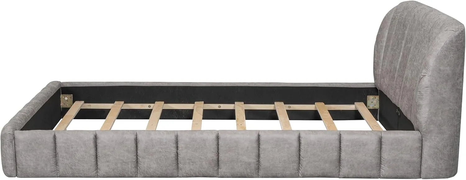 Merax Queen Size Upholstered Platform Bed with Headboard, Wooden Slats and Stylish Curve-Shaped Design