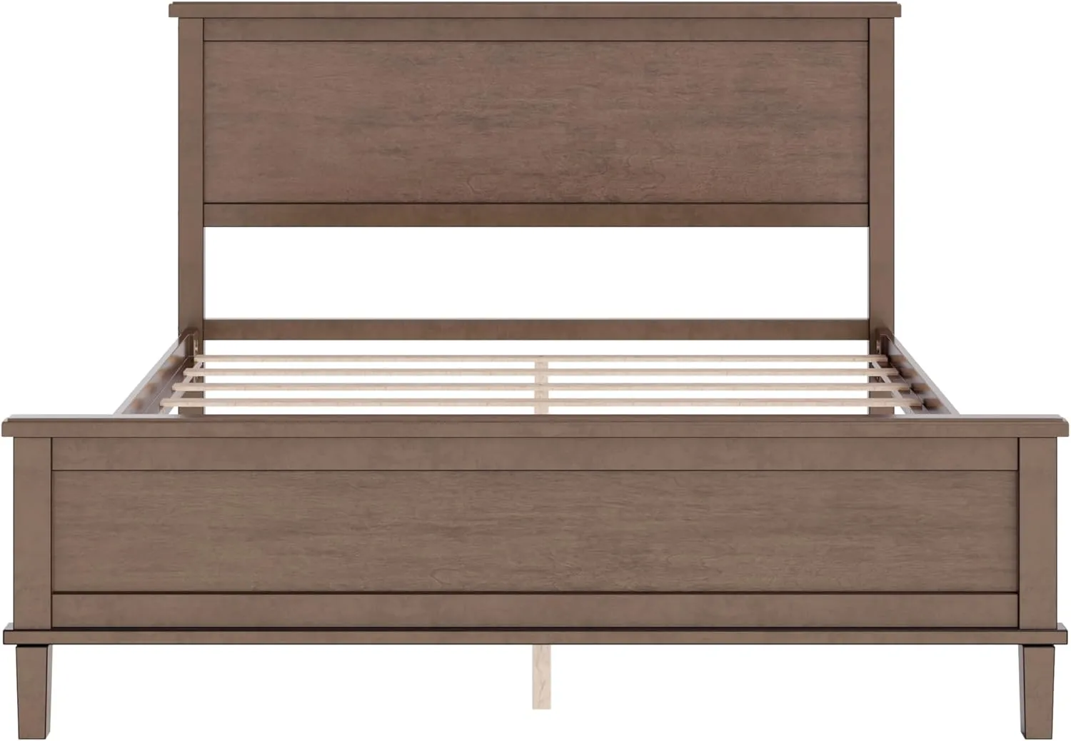 Merax Queen Size Wooden Platform Bed, Mid Century Modern Bed Frame with Tall Headboard and Footboard, Solid Wood Slats Support, No Box Spring Needed, Easy Assembly, Brown