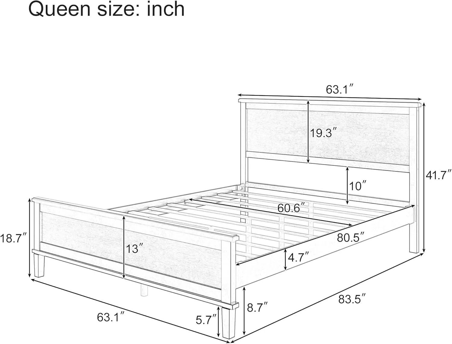 Merax Queen Size Wooden Platform Bed, Mid Century Modern Bed Frame with Tall Headboard and Footboard, Solid Wood Slats Support, No Box Spring Needed, Easy Assembly, Brown