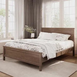 Merax Queen Size Wooden Platform Bed, Mid Century Modern Bed Frame with Tall Headboard and Footboard, Solid Wood Slats Support, No Box Spring Needed, Easy Assembly, Brown