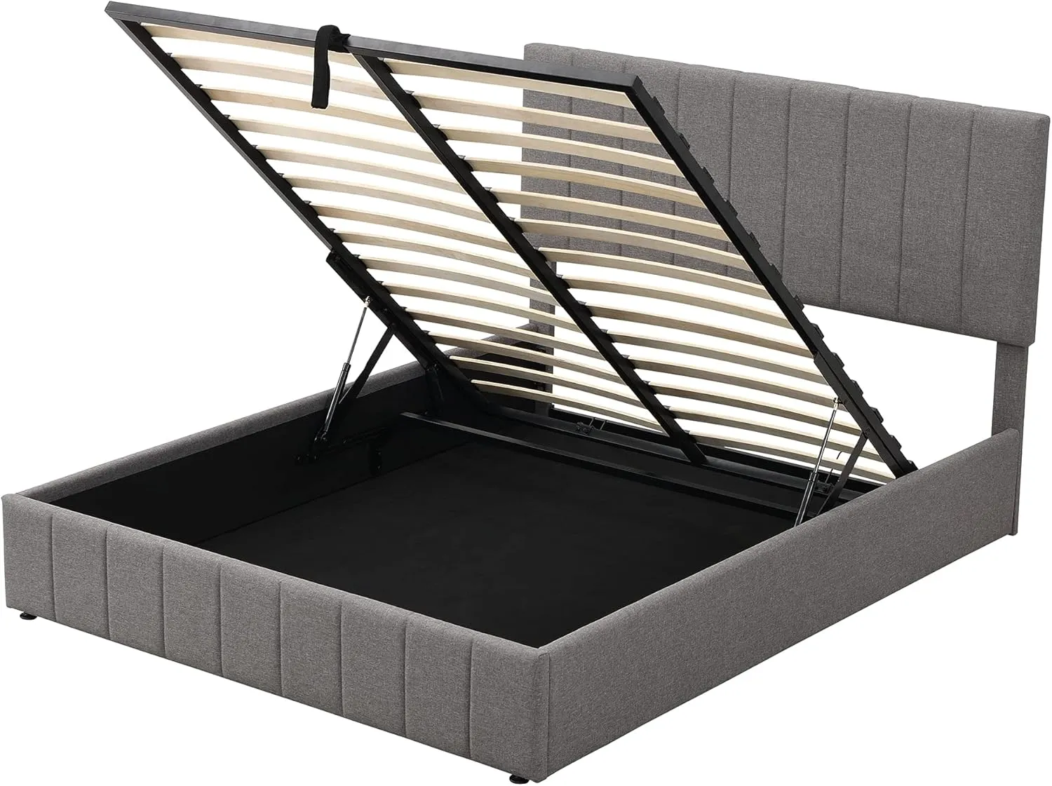 Merax Upholstered Queen beds Gas Lift Up Storage Platform Bed Frame with Tufted Headboard Wooden Slat Support and Under Storage,Grey