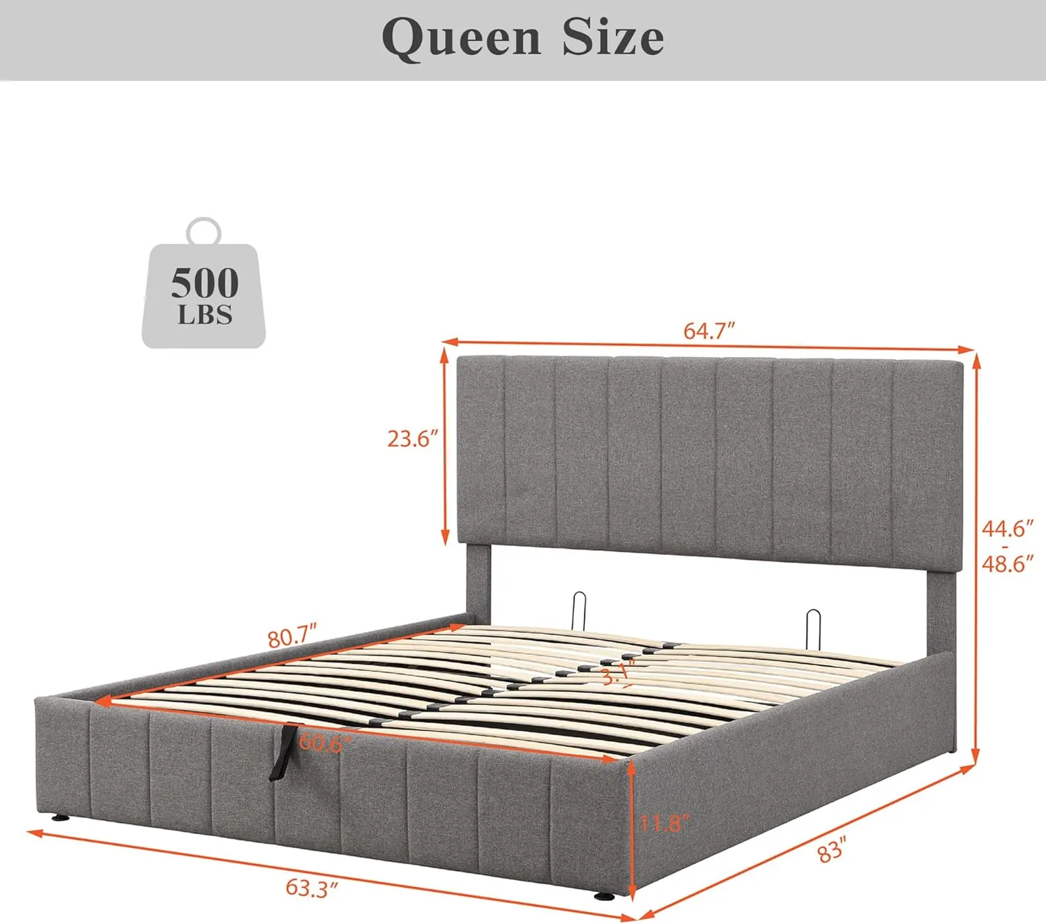 Merax Upholstered Queen beds Gas Lift Up Storage Platform Bed Frame with Tufted Headboard Wooden Slat Support and Under Storage,Grey