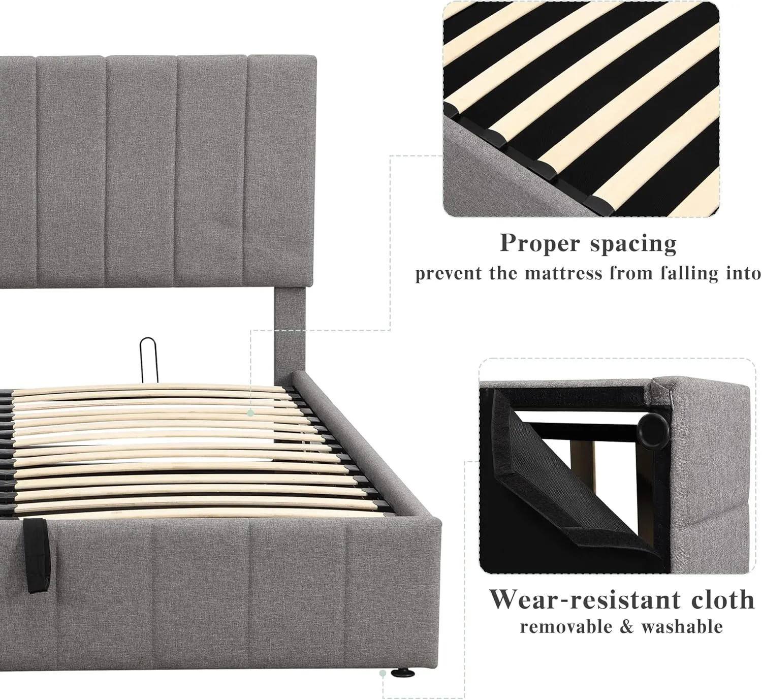 Merax Upholstered Queen beds Gas Lift Up Storage Platform Bed Frame with Tufted Headboard Wooden Slat Support and Under Storage,Grey