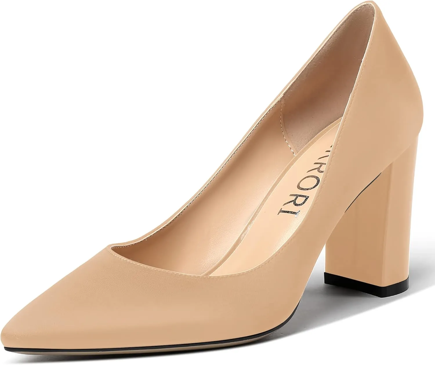 MERRORI Women's Dress Satin Pointed Toe Slip On Elegant Evening Chunky High Heel Pumps Shoes 3.3 Inch