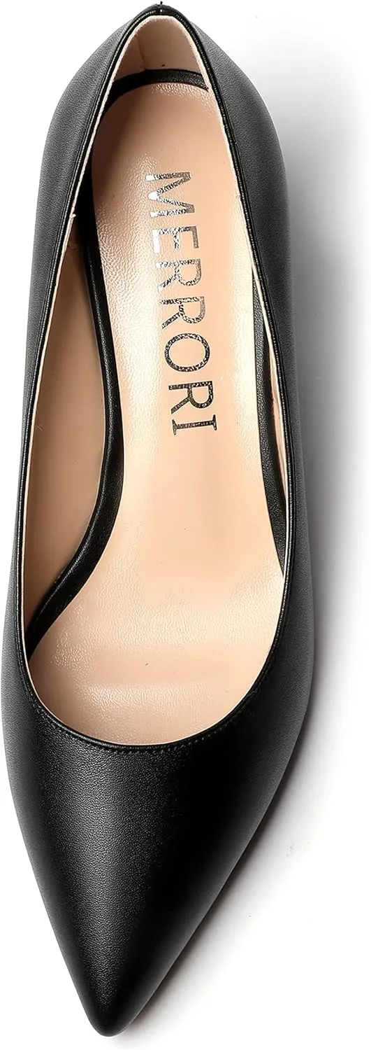 MERRORI Women's Pumps Wedge Heels Low Heel Slip On Matte Pointed Toe Pumps Womens Shoes 2 Inch