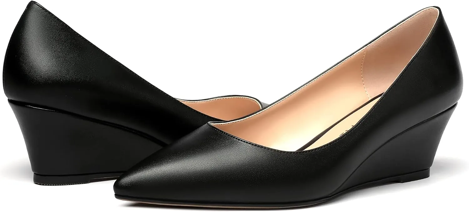 MERRORI Women's Pumps Wedge Heels Low Heel Slip On Matte Pointed Toe Pumps Womens Shoes 2 Inch